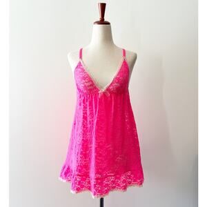 Victoria's Secret Hot Pink Lace Babydoll Slip Top Size Medium